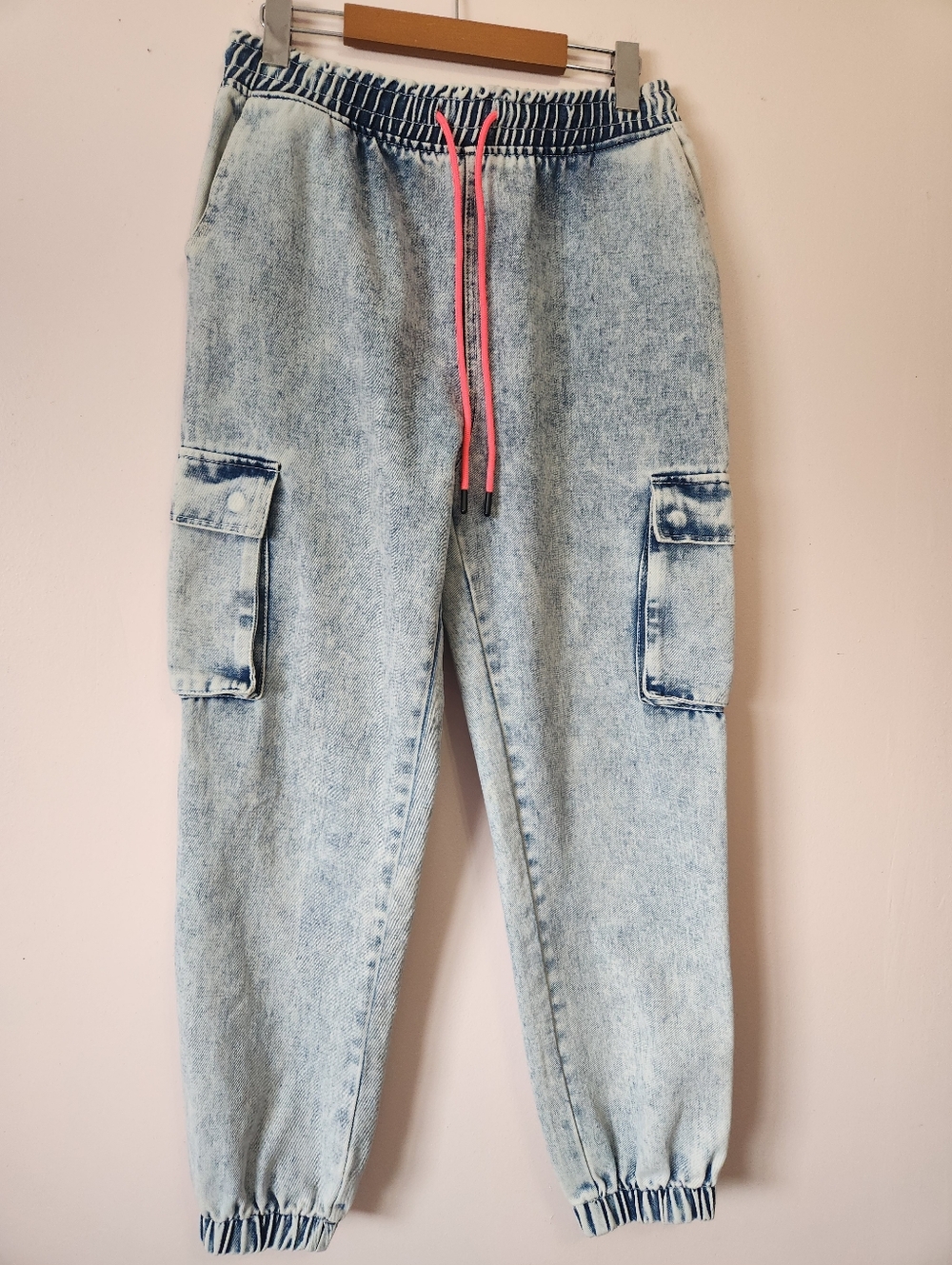C'est Toi Acid Wash Denim Cargo Joggers High Rise Y2K Streetwear Pants M